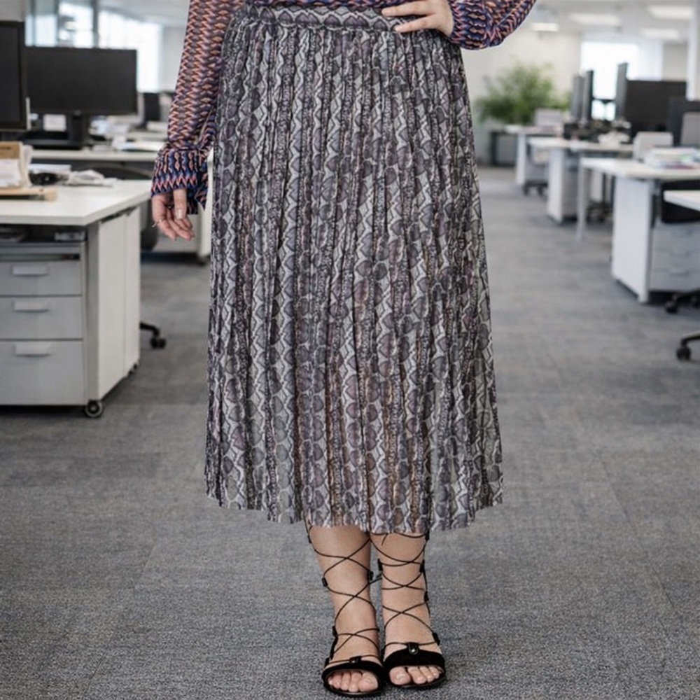 RACHEL Rachel Roy Snake Print Chiffon Pleated Midi Skirt